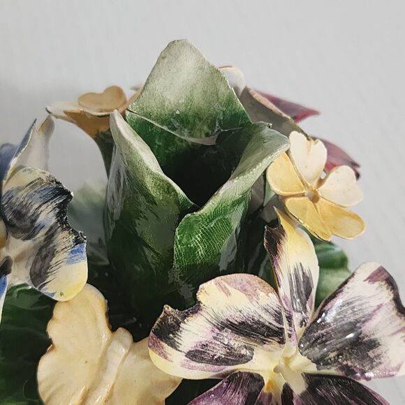 Capodimonte Italy Porcelain Candle Holder Flowers Butterfly Multicolor - Picture 9 of 15